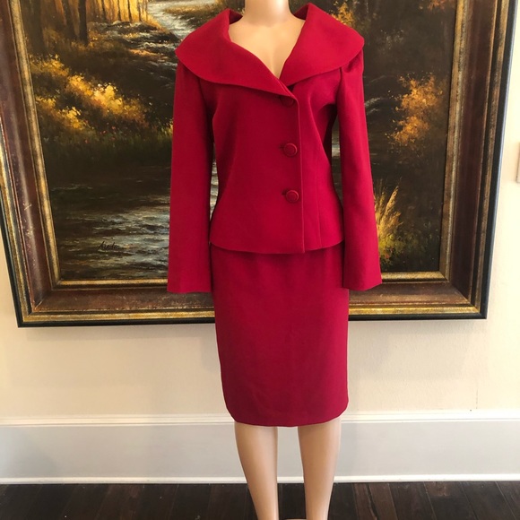 tahari red skirt suit